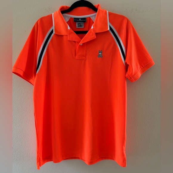 Psycho Bunny Vibrant Orange Polo with Black and White Stripes - Picture 1 of 8